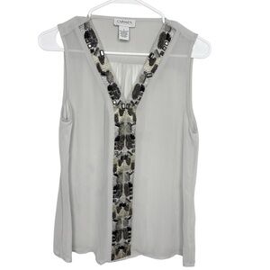 Carmen Marc Valvo chiffon sleeveless blouse beaded size small